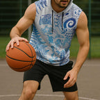 New Zealand Sea Animals Sleeveless Hoodie with Maori Koru Tribal Tattoo and Silver Ferns Galaxy Style