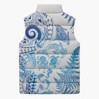 New Zealand Sea Animals Sleeveless Puffer Jacket with Maori Koru Tribal Tattoo and Silver Ferns Galaxy Style