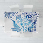 New Zealand Sea Animals Tablecloth with Maori Koru Tribal Tattoo and Silver Ferns Galaxy Style