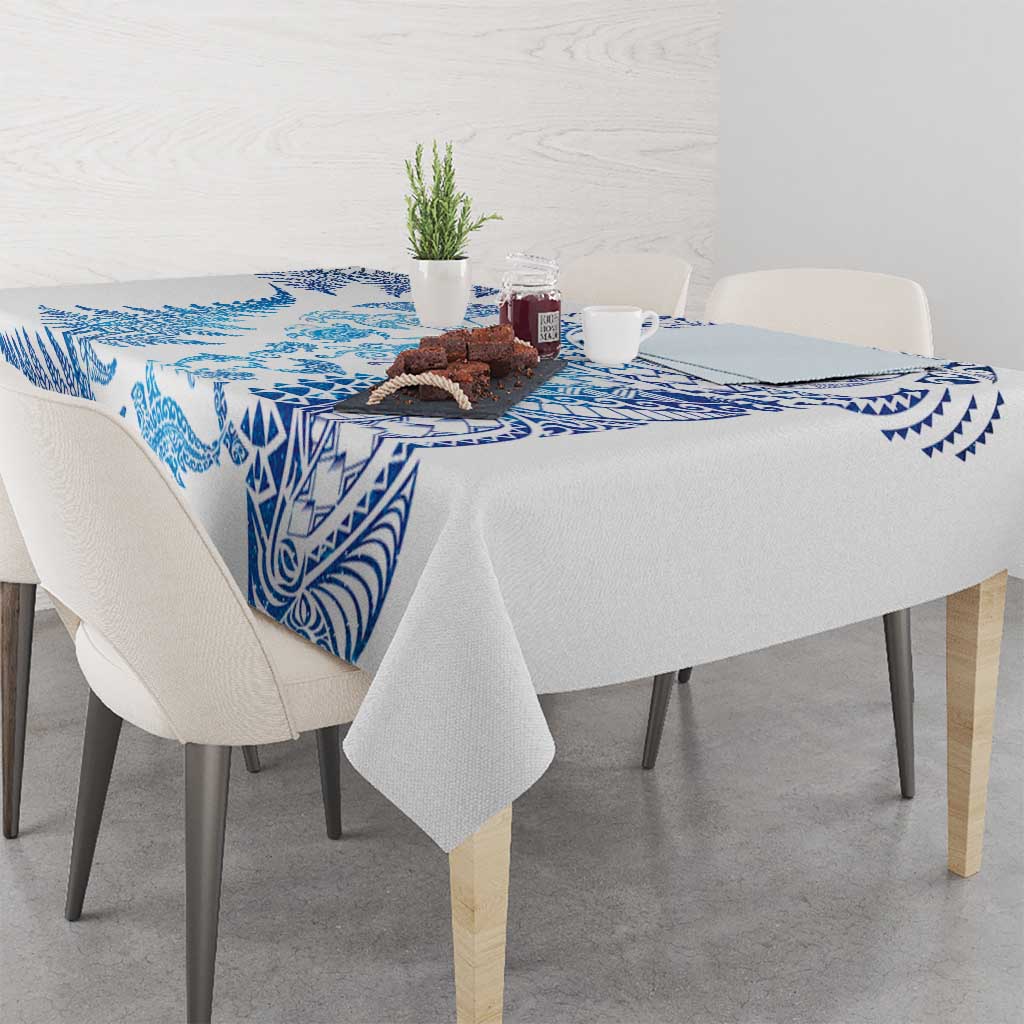 New Zealand Sea Animals Tablecloth with Maori Koru Tribal Tattoo and Silver Ferns Galaxy Style