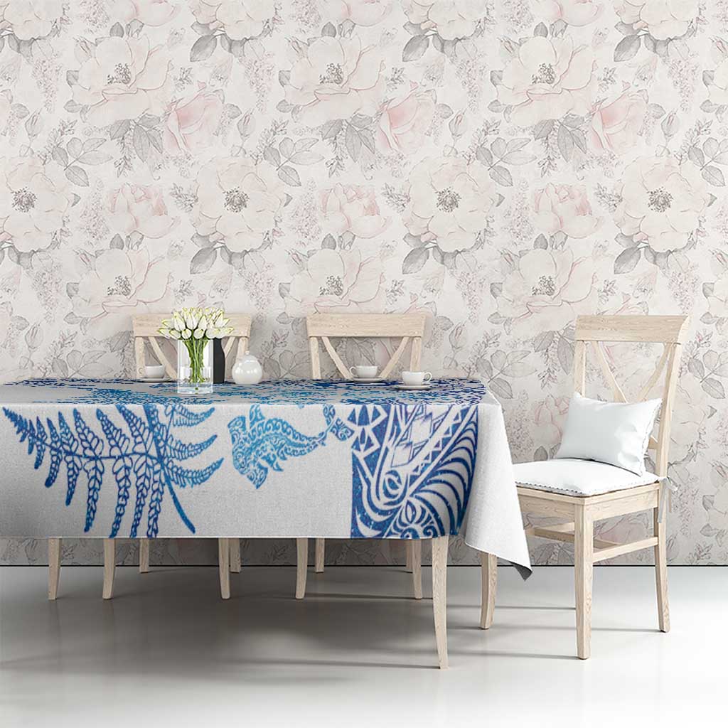 New Zealand Sea Animals Tablecloth with Maori Koru Tribal Tattoo and Silver Ferns Galaxy Style