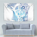 New Zealand Sea Animals Tapestry with Maori Koru Tribal Tattoo and Silver Ferns Galaxy Style