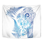 New Zealand Sea Animals Tapestry with Maori Koru Tribal Tattoo and Silver Ferns Galaxy Style