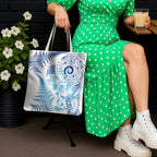 New Zealand Sea Animals Tote Bag with Maori Koru Tribal Tattoo and Silver Ferns Galaxy Style