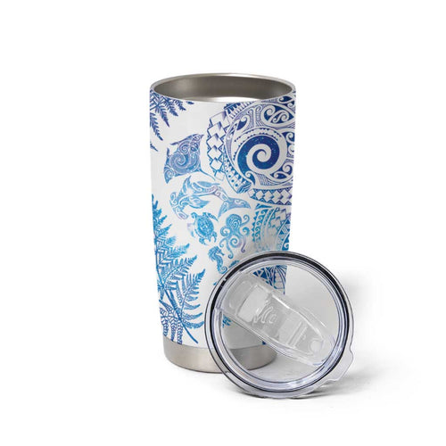 New Zealand Sea Animals Tumbler Cup with Maori Koru Tribal Tattoo and Silver Ferns Galaxy Style