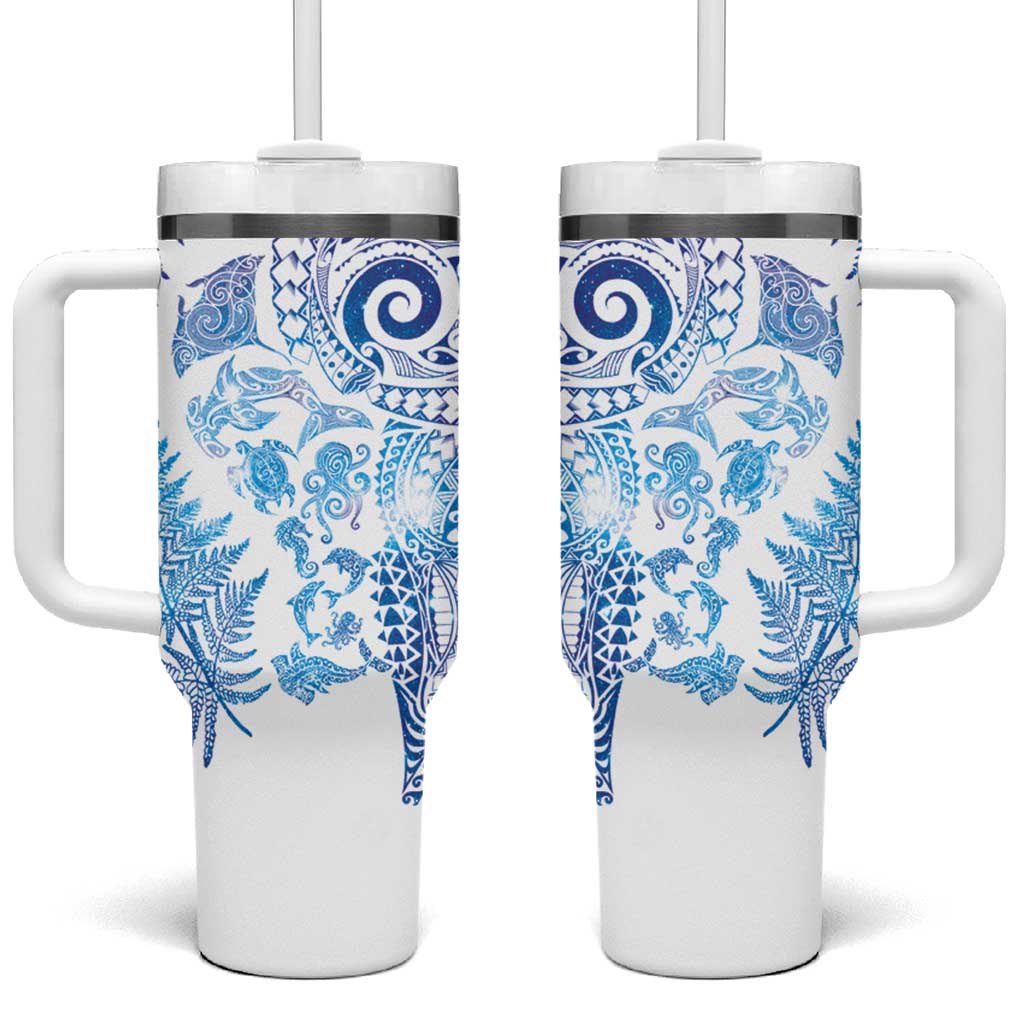 New Zealand Sea Animals Tumbler With Handle with Maori Koru Tribal Tattoo and Silver Ferns Galaxy Style