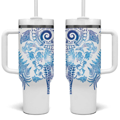 New Zealand Sea Animals Tumbler With Handle with Maori Koru Tribal Tattoo and Silver Ferns Galaxy Style