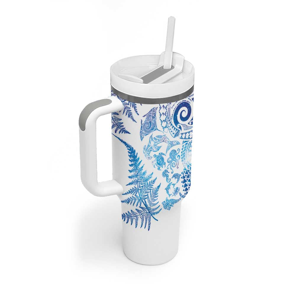 New Zealand Sea Animals Tumbler With Handle with Maori Koru Tribal Tattoo and Silver Ferns Galaxy Style