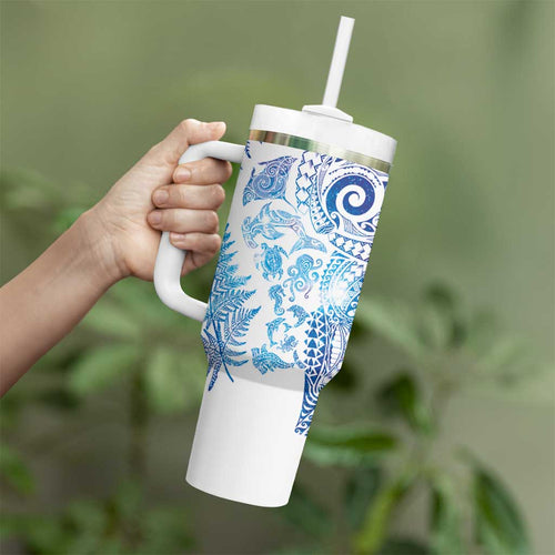 New Zealand Sea Animals Tumbler With Handle with Maori Koru Tribal Tattoo and Silver Ferns Galaxy Style