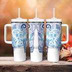 New Zealand Sea Animals Tumbler With Handle with Maori Koru Tribal Tattoo and Silver Ferns Galaxy Style