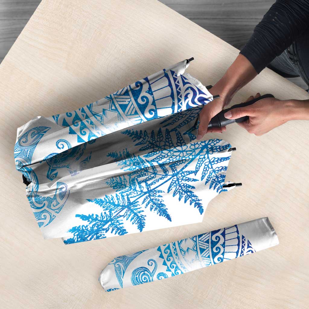 New Zealand Sea Animals Umbrella with Maori Koru Tribal Tattoo and Silver Ferns Galaxy Style