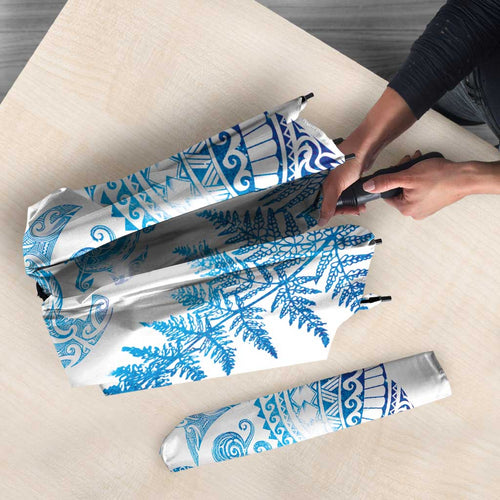 New Zealand Sea Animals Umbrella with Maori Koru Tribal Tattoo and Silver Ferns Galaxy Style