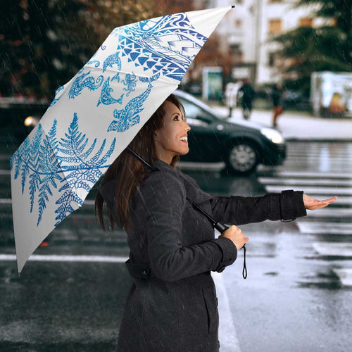 New Zealand Sea Animals Umbrella with Maori Koru Tribal Tattoo and Silver Ferns Galaxy Style