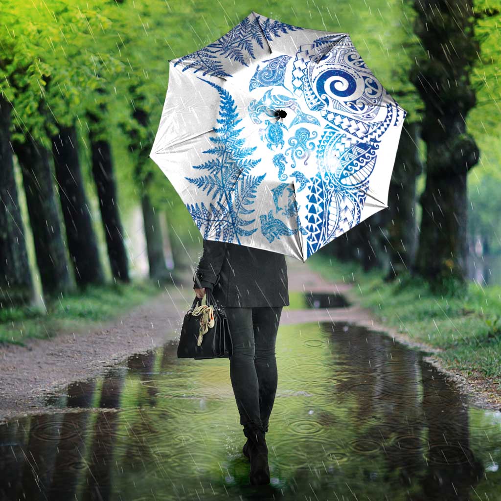 New Zealand Sea Animals Umbrella with Maori Koru Tribal Tattoo and Silver Ferns Galaxy Style