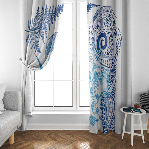 New Zealand Sea Animals Window Curtain with Maori Koru Tribal Tattoo and Silver Ferns Galaxy Style