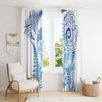 New Zealand Sea Animals Window Curtain with Maori Koru Tribal Tattoo and Silver Ferns Galaxy Style