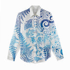 New Zealand Sea Animals Women Casual Shirt with Maori Koru Tribal Tattoo and Silver Ferns Galaxy Style