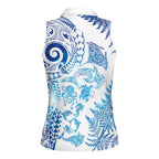 New Zealand Sea Animals Women Sleeveless Polo Shirt with Maori Koru Tribal Tattoo and Silver Ferns Galaxy Style