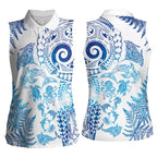 New Zealand Sea Animals Women Sleeveless Polo Shirt with Maori Koru Tribal Tattoo and Silver Ferns Galaxy Style