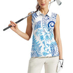 New Zealand Sea Animals Women Sleeveless Polo Shirt with Maori Koru Tribal Tattoo and Silver Ferns Galaxy Style