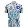 New Zealand Sea Animals Zipper Polo Shirt with Maori Koru Tribal Tattoo and Silver Ferns Galaxy Style
