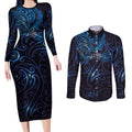 New Zealand New Year-Matariki Couples Matching Long Sleeve Bodycon Dress and Long Sleeve Button Shirt Aotearoa Maori Tattoo Galaxy Sky