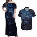 New Zealand New Year-Matariki Couples Matching Off Shoulder Maxi Dress and Hawaiian Shirt Aotearoa Maori Tattoo Galaxy Sky