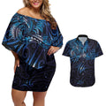 New Zealand New Year-Matariki Couples Matching Off Shoulder Short Dress and Hawaiian Shirt Aotearoa Maori Tattoo Galaxy Sky