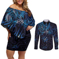 New Zealand New Year-Matariki Couples Matching Off Shoulder Short Dress and Long Sleeve Button Shirt Aotearoa Maori Tattoo Galaxy Sky