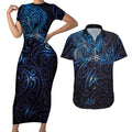 New Zealand New Year-Matariki Couples Matching Short Sleeve Bodycon Dress and Hawaiian Shirt Aotearoa Maori Tattoo Galaxy Sky