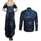 New Zealand New Year-Matariki Couples Matching Summer Maxi Dress and Long Sleeve Button Shirt Aotearoa Maori Tattoo Galaxy Sky
