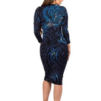 New Zealand New Year-Matariki Family Matching Long Sleeve Bodycon Dress and Hawaiian Shirt Aotearoa Maori Tattoo Galaxy Sky