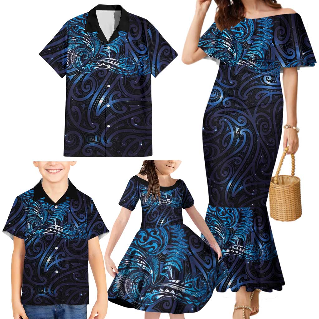 New Zealand New Year-Matariki Family Matching Mermaid Dress and Hawaiian Shirt Aotearoa Maori Tattoo Galaxy Sky