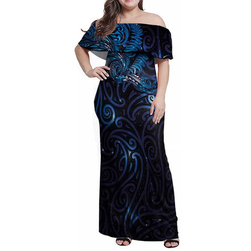 New Zealand New Year-Matariki Family Matching Off Shoulder Maxi Dress and Hawaiian Shirt Aotearoa Maori Tattoo Galaxy Sky