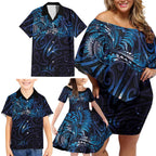 New Zealand New Year-Matariki Family Matching Off Shoulder Short Dress and Hawaiian Shirt Aotearoa Maori Tattoo Galaxy Sky