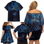 New Zealand New Year-Matariki Family Matching Off Shoulder Short Dress and Hawaiian Shirt Aotearoa Maori Tattoo Galaxy Sky