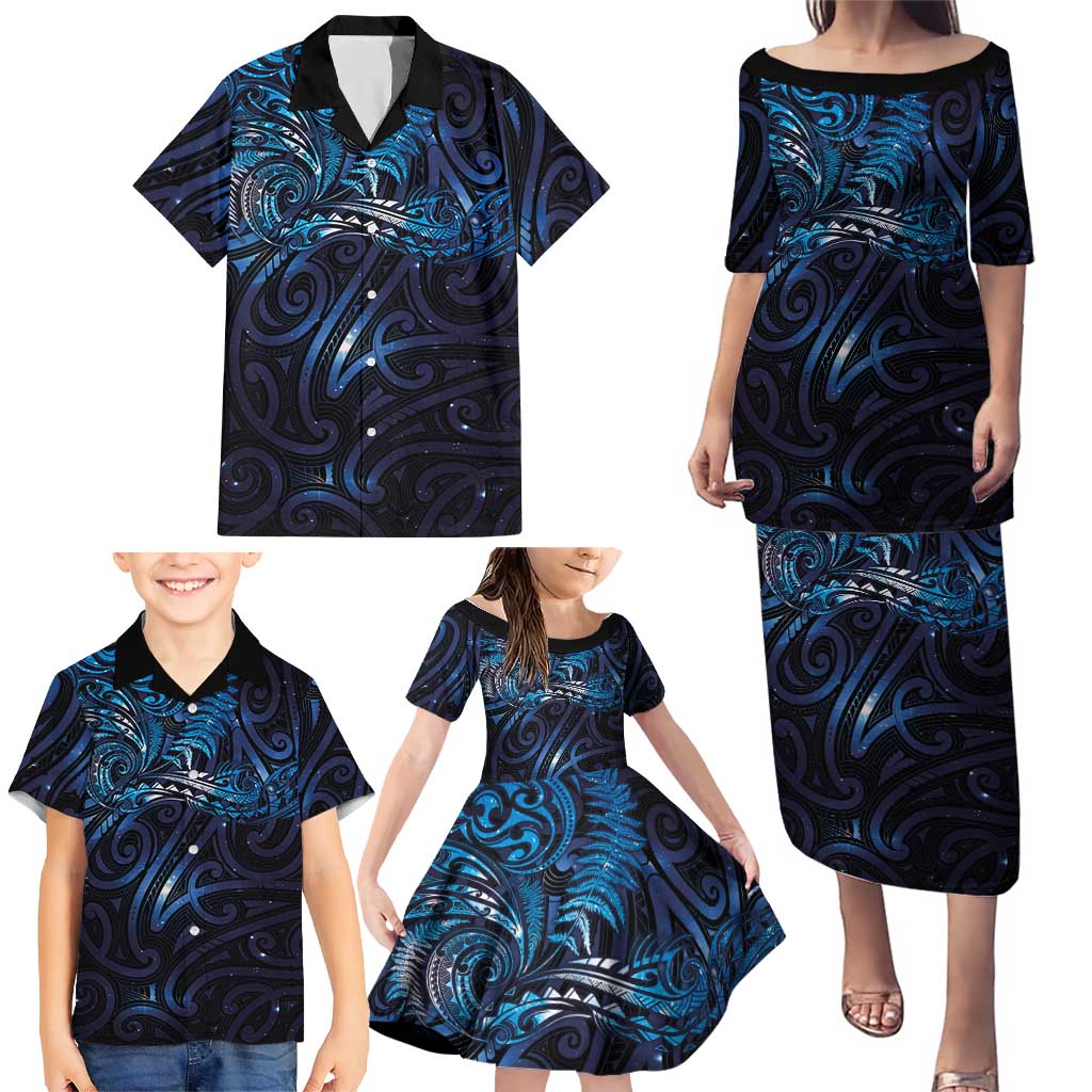 New Zealand New Year-Matariki Family Matching Puletasi and Hawaiian Shirt Aotearoa Maori Tattoo Galaxy Sky