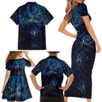 New Zealand New Year-Matariki Family Matching Short Sleeve Bodycon Dress and Hawaiian Shirt Aotearoa Maori Tattoo Galaxy Sky