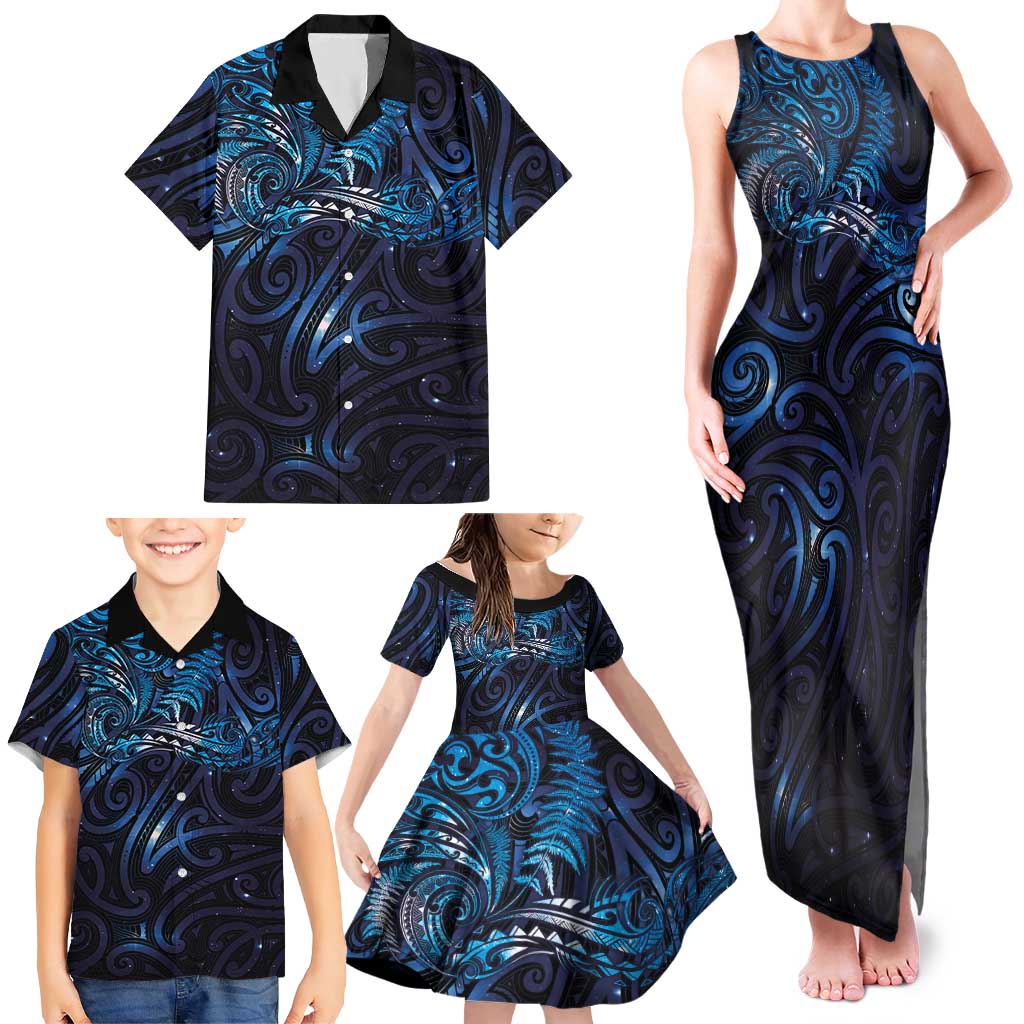 New Zealand New Year-Matariki Family Matching Tank Maxi Dress and Hawaiian Shirt Aotearoa Maori Tattoo Galaxy Sky