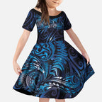 New Zealand New Year-Matariki Kid Short Sleeve Dress Aotearoa Maori Tattoo Galaxy Sky