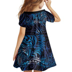 New Zealand New Year-Matariki Kid Short Sleeve Dress Aotearoa Maori Tattoo Galaxy Sky
