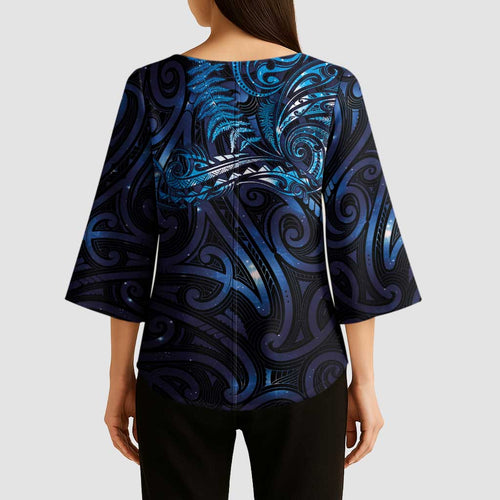 New Zealand New Year-Matariki Kimono Sleeve Blouse Aotearoa Maori Tattoo Galaxy Sky