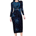 New Zealand New Year-Matariki Long Sleeve Bodycon Dress Aotearoa Maori Tattoo Galaxy Sky