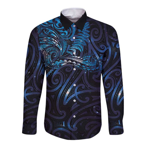 New Zealand New Year-Matariki Long Sleeve Button Shirt Aotearoa Maori Tattoo Galaxy Sky