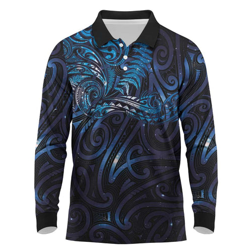 New Zealand New Year-Matariki Long Sleeve Polo Shirt Aotearoa Maori Tattoo Galaxy Sky