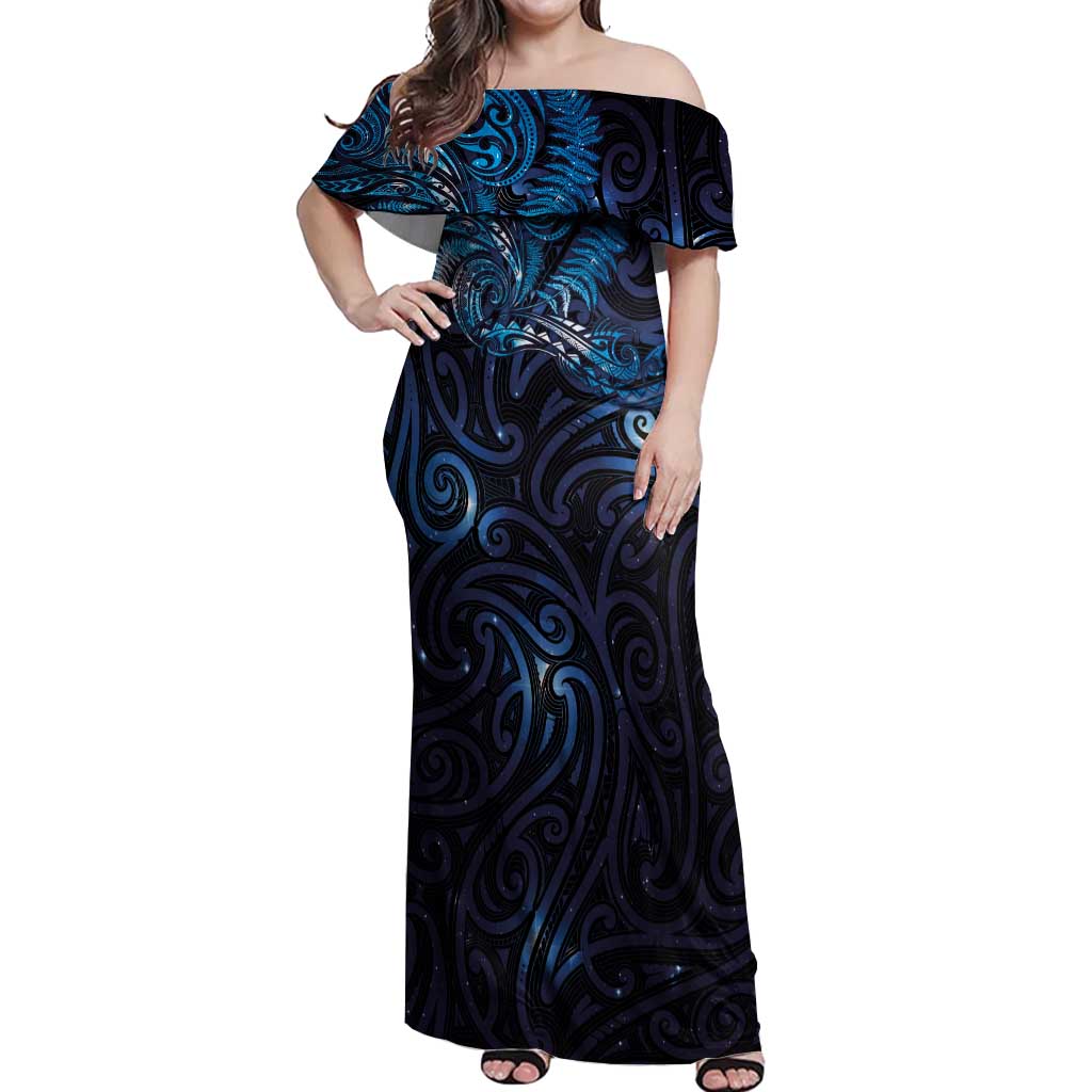 New Zealand New Year-Matariki Off Shoulder Maxi Dress Aotearoa Maori Tattoo Galaxy Sky