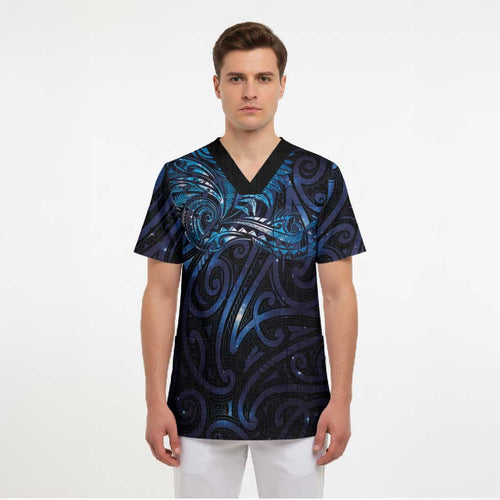 New Zealand New Year-Matariki Scrub Top Aotearoa Maori Tattoo Galaxy Sky