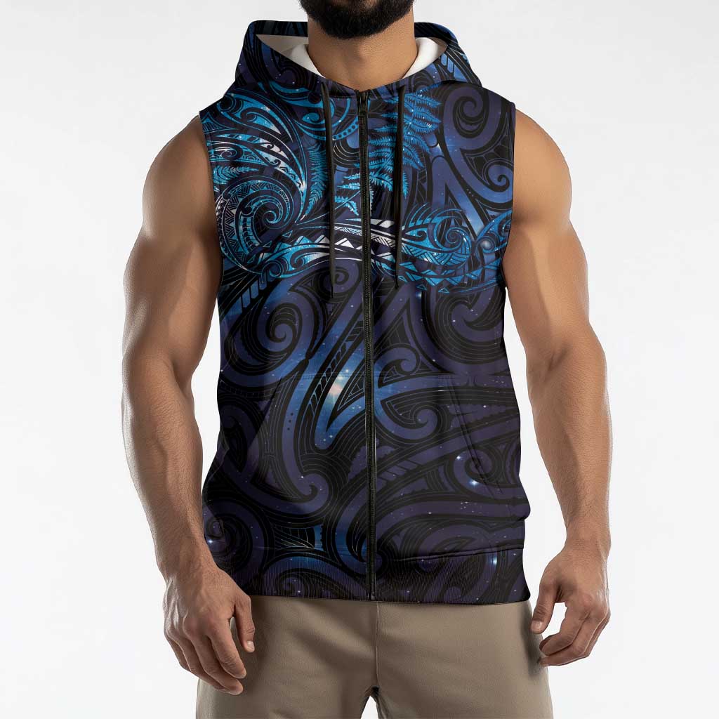 New Zealand New Year-Matariki Sleeveless Zip Hoodie Aotearoa Maori Tattoo Galaxy Sky