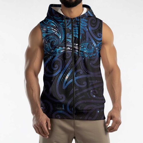 New Zealand New Year-Matariki Sleeveless Zip Hoodie Aotearoa Maori Tattoo Galaxy Sky