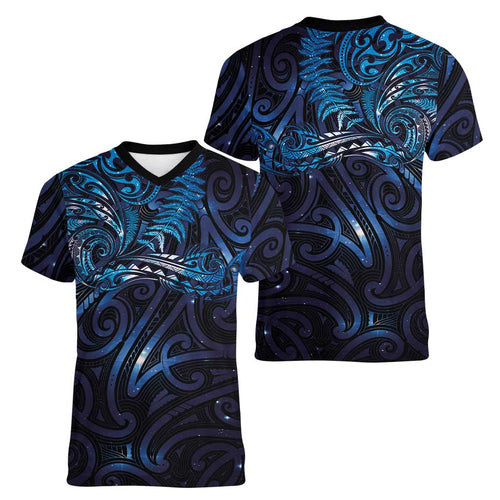 New Zealand New Year-Matariki Women V-Neck T-Shirt Aotearoa Maori Tattoo Galaxy Sky